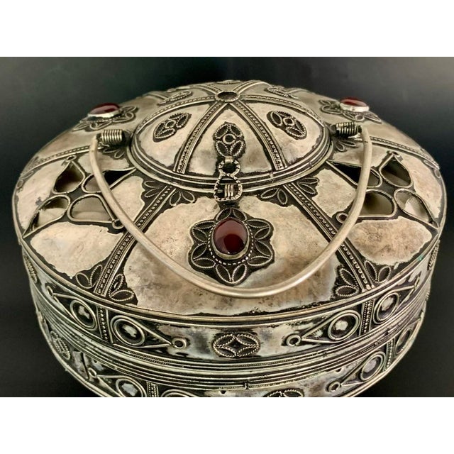 Vintage Yemeni Concertina Lantern Tinned Filigree Accordion Hanging Lamp Jeweled For Sale - Image 10 of 17