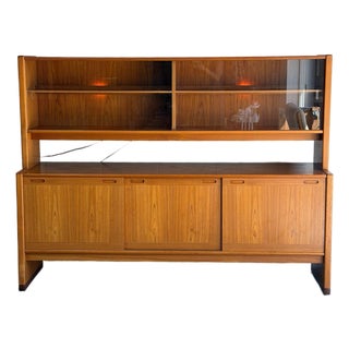 Skovby Teak Credenza and Hutch With Glass Sliding Doors Danish Mid-Century Modern 1970s For Sale