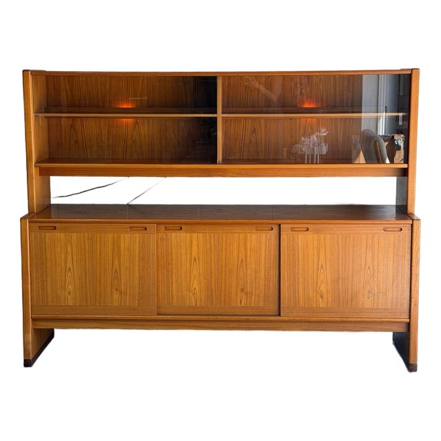 Skovby Teak Credenza and Hutch With Glass Sliding Doors Danish Mid-Century Modern 1970s For Sale