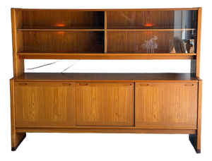 Skovby Teak Credenza and Hutch With Glass Sliding Doors Danish Mid-Century Modern 1970s