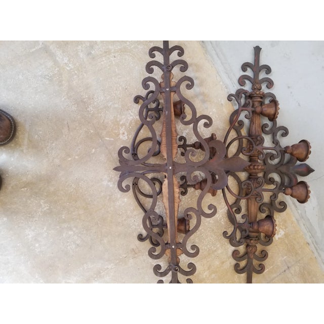Brown 1970s Horizontal Iron Wall Sconces - A Pair For Sale - Image 8 of 12