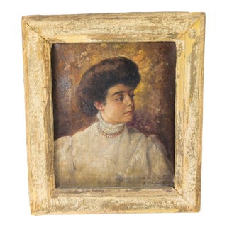 Early 20th Century Portrait Painting of an Italian Lady With Inscription For Sale