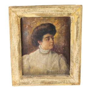 Early 20th Century Portrait Painting of an Italian Lady With Inscription