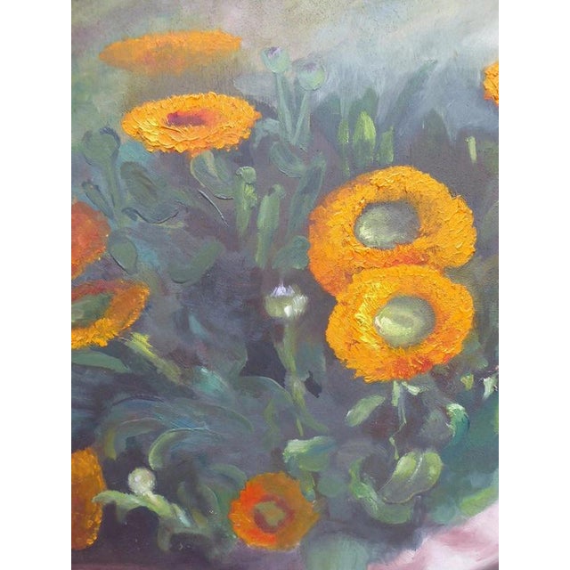 1970s B. Cortes, Marigolds in a Vase, Oil Painting For Sale - Image 5 of 13