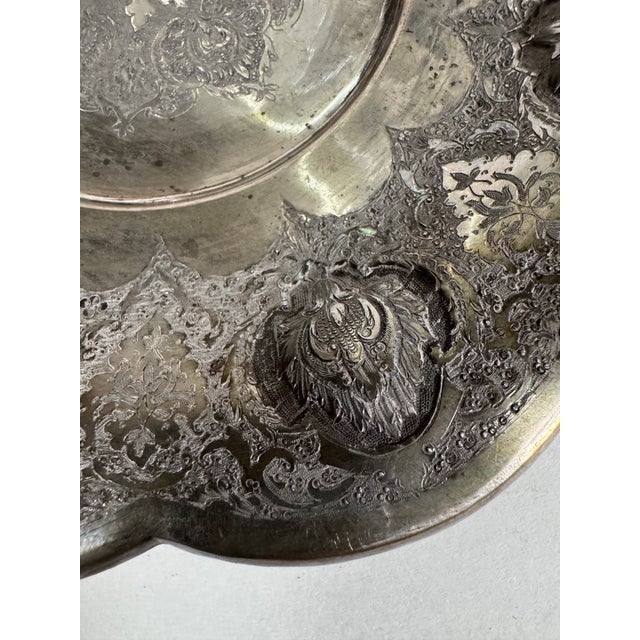 Persian Vintage Persian Isfahan 84 Silver Hand-Chased Floral Footed Dish For Sale - Image 3 of 9
