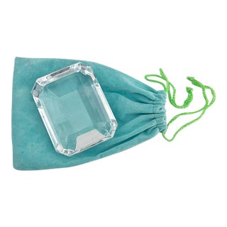 Tiffany & Co. Faceted Crystal Paperweight Emerald Cut Signed Vintage Antique For Sale