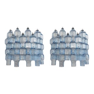 1990s Blue Murano Glass, Mid Century Modern Sconces - A Pair For Sale
