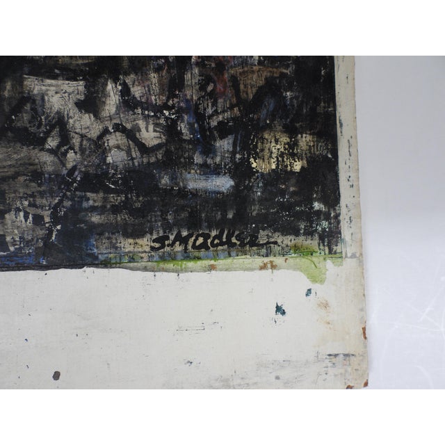 Small mid 20th century gouache on wood panel black and white abstract Italian landscape. by Samuel M. Adler (1898-1979)...