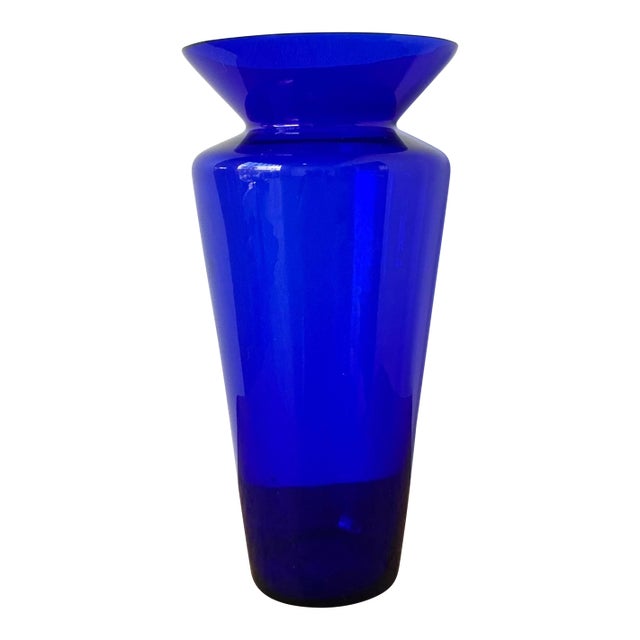Vintage Boho Monumental Cobalt Glass Vase For Sale
