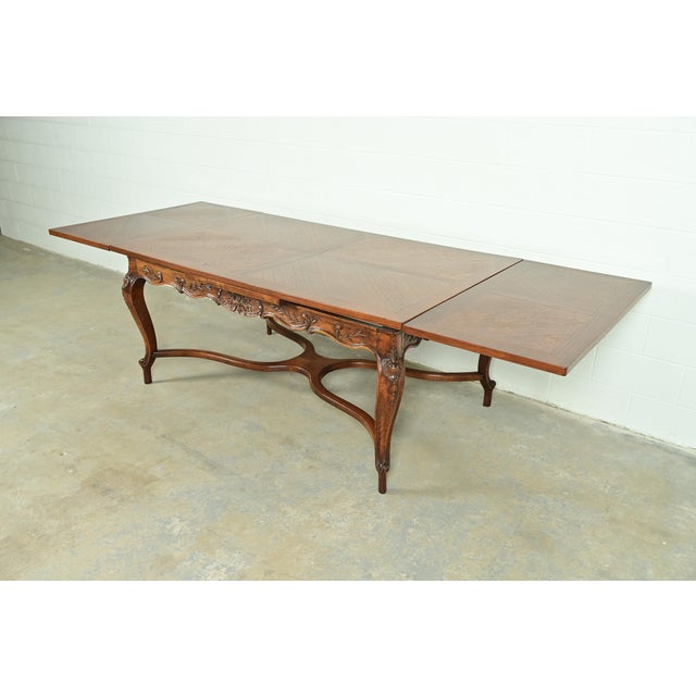 Baker Furniture Style French Provincial Louis XV Carved Oak Extension Dining Table, Circa 1960s For Sale In South Bend - Image 6 of 15