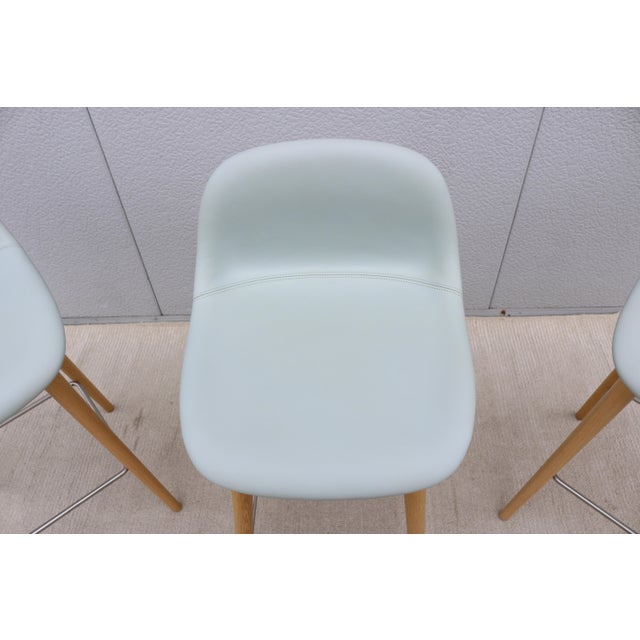 Danish Iskos-Berlin for Muuto Leather Fiber Counter Stools Wood Base - Set of 3 For Sale - Image 12 of 18