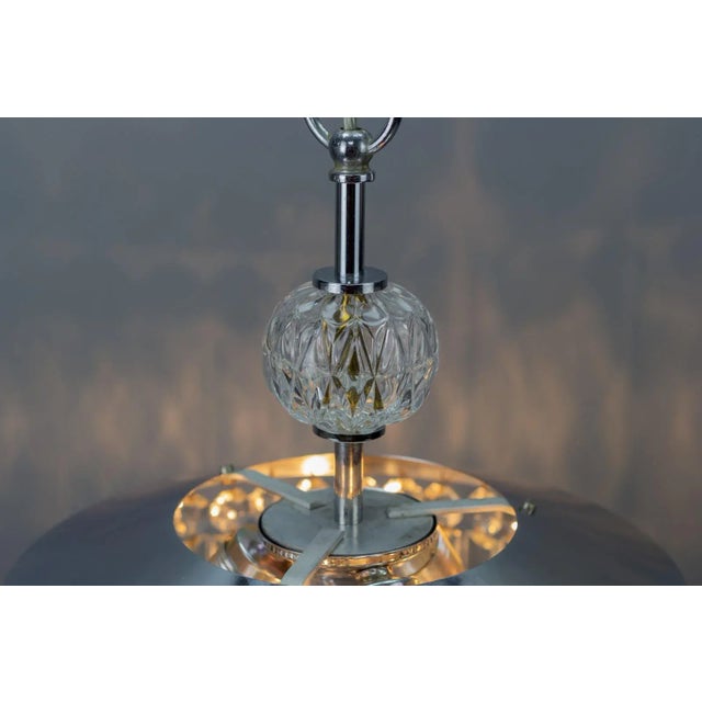 Glass Mid-Century Modern Crystal Glass and Chrome Pendant Lamp For Sale - Image 7 of 18