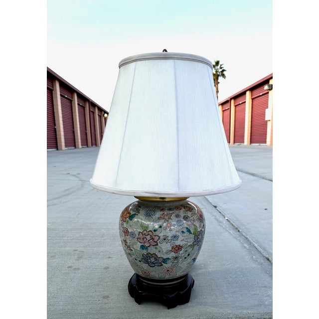 Dove Gray Vintage Samuel L. Dinkelspiel Chinoiserie Ginger Jar Table Lamp For Sale - Image 8 of 8
