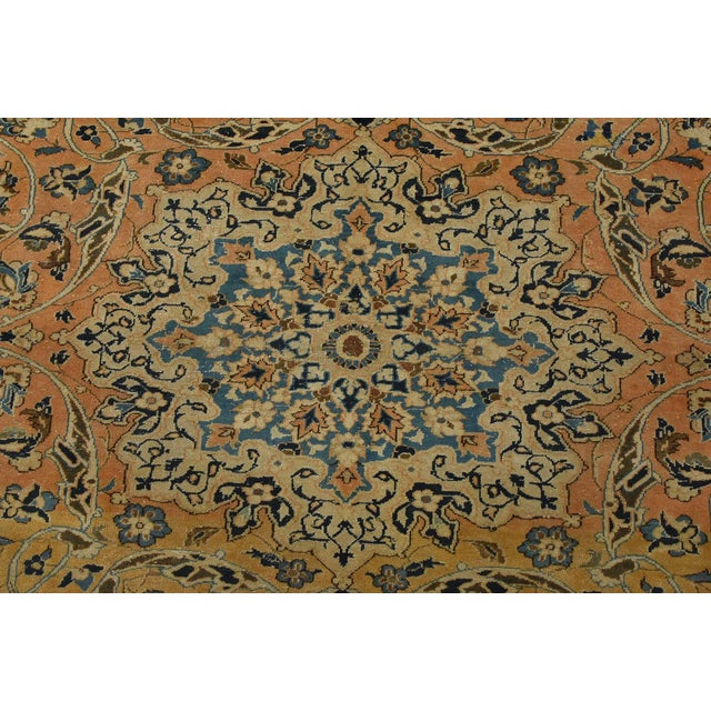 Najafabad Rug 8’10” X 11’4” Orange Wool Vintage Distressed Hand-Knotted Carpet For Sale In Philadelphia - Image 6 of 15