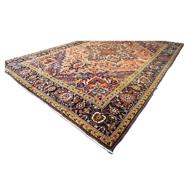 Early 21st Century Vintage Persian Heriz Wool 13x20 Red, Orange & Black Handmade Oversized Area Rug #9902086 For Sale - Image 5 of 8