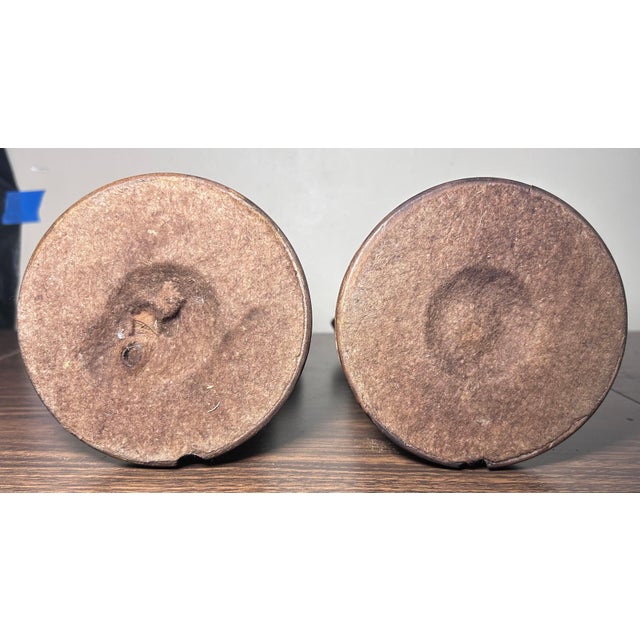 Early 20th Century French Bronze-Clad Plaster Breton Man and Woman Sculptures on Wood Bases - Set of 2 For Sale In New Orleans - Image 6 of 6