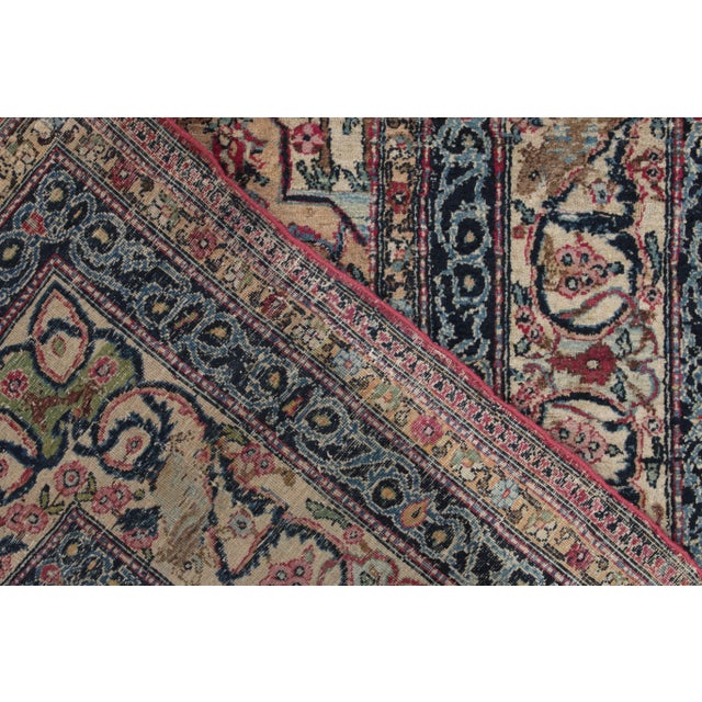 Hand-Knotted Antique Tehranian Persian Rug in Royal Blue, Wine & Beige Floral Pattern For Sale In New York - Image 6 of 7