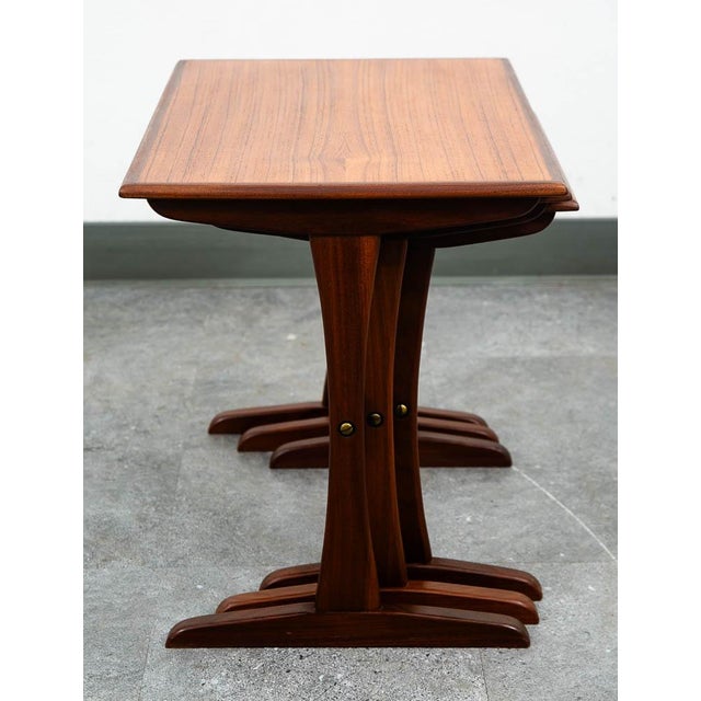 1960s Mid Century Danish Modern Nesting Tables Attributed to Kai Kristiansen Teak Set 3 Denmark MCM For Sale - Image 5 of 10