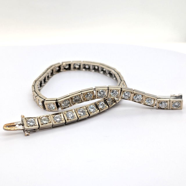 Mid-Century Modern Vintage 14k White Gold Tennis Bracelet With Forty Brilliant Cut Diamonds ~4.5ctw For Sale - Image 3 of 9
