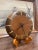 Sleek Wooden Wall Clock with Different Wood Textures. Stand Not Included. Operational Ability Unknown . Vintage Condition...