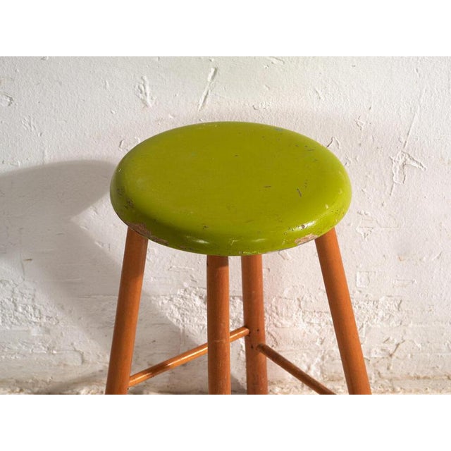 Vintage Wooden Stool with Round Seat, 1950 For Sale - Image 5 of 7
