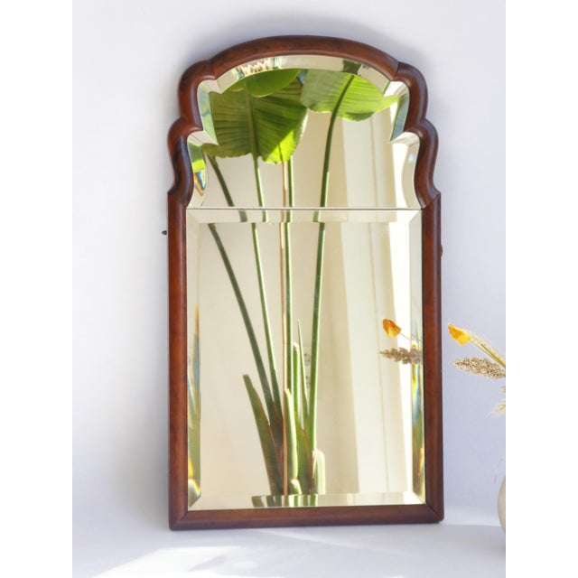 Large Antique Wooden Scalloped Mirror in Oak with Beveled Glass For Sale - Image 4 of 9