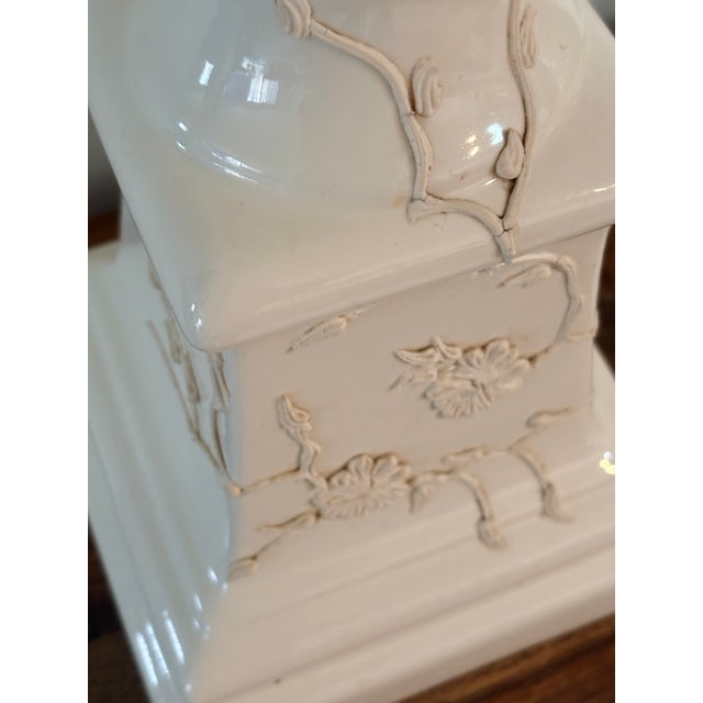 1950s Grand Scale 34" Chinoiserie "Floral Icing" Porcelain Lamps - Pair For Sale In Detroit - Image 6 of 15