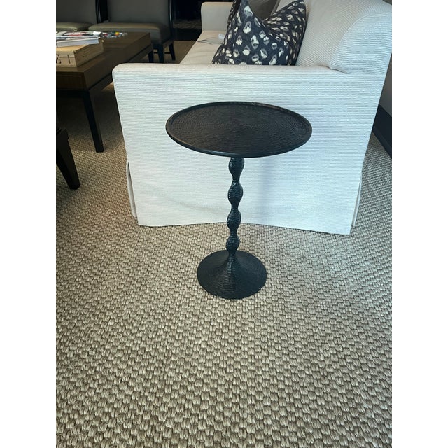 Incredible Bronze Pedestal Table by Artist/Sculptor Tom Corbin. Features lovely texture, form and patina. Table is solid...