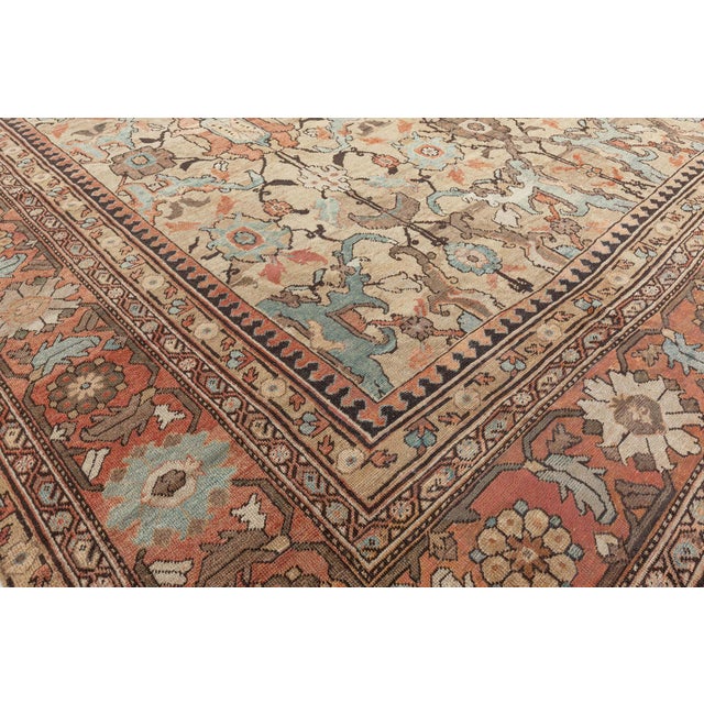 Persian Antique Persian Sultanabad Green Handmade Wool Carpet For Sale - Image 3 of 8