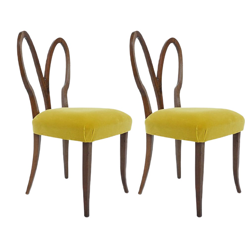 Art Deco Rabbit Chairs in New Yellow Velvet, Italy, 1940s, Set of 2 ...
