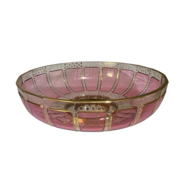 Mid 20th Century Bohemian Moser Cranberry Ruby Cabochon Panels Gold Large Center Bowl For Sale - Image 10 of 10