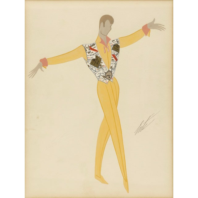 An Art Deco fashion illustration by celebrated designer Erte (Romain de Tirtoff), this signed gouache captures the...