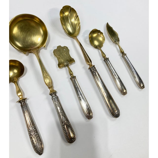 Metal Antique French Repoussé Sterling Silver and Gold Vermeil Hors d'Oeuvres Set - 8 Pieces For Sale - Image 7 of 9