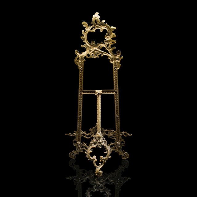 Tall Vintage Picture Easel, English, Gilt Metal, Rococo Revival, Artwork Stand For Sale - Image 4 of 12