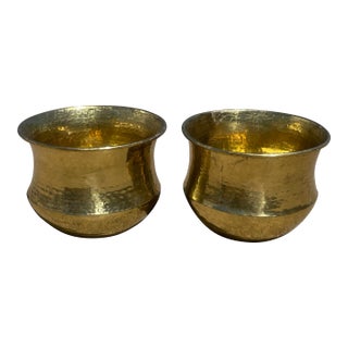 10" Hammered Brass Planters - A Pair For Sale