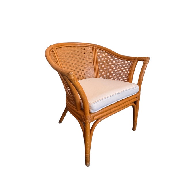 Vintage McGuire Style Rattan & Cane Barrel Back Armchairs, C. 1980s For Sale - Image 4 of 16