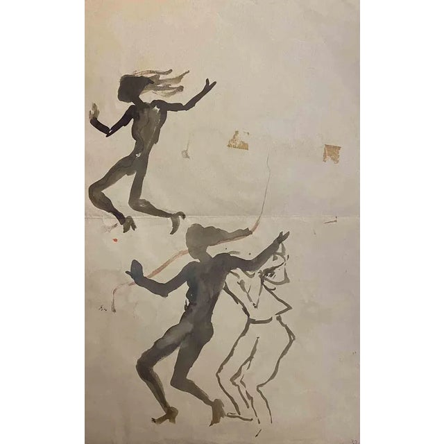 Figures is an original drawing realized by Mino Maccari in the 1930s. Beautiful colored watercolour and tempera drawing on...