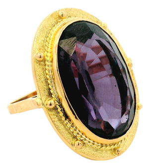 Vintage Italian Jumbo Amethyst Cocktail Ring in 14k Gold, 20 Carats, Size 7.75