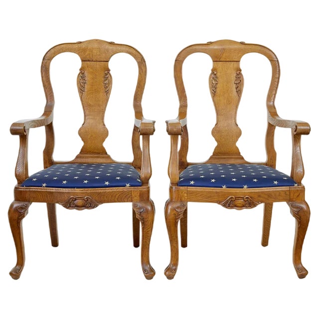 Set of Carved Oak Armchairs, 1890s For Sale