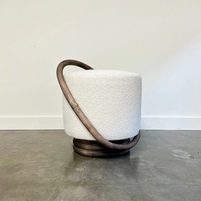 G&O Buratti Smile Low Stool Structure: Solid Whitened Ash Upholstery: Cream Boucle Fabric Dimensions: 20 1/2" Wide x 18...