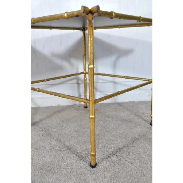 Vintage Italian Hollywood Regency Faux Bamboo Gold Mirror Low Side Tables - Pair For Sale - Image 4 of 10