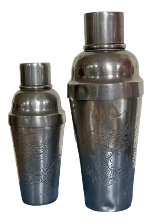 Antique Kut Hing Swatow Pewter Cocktail Shakers, China, Circa 1920s