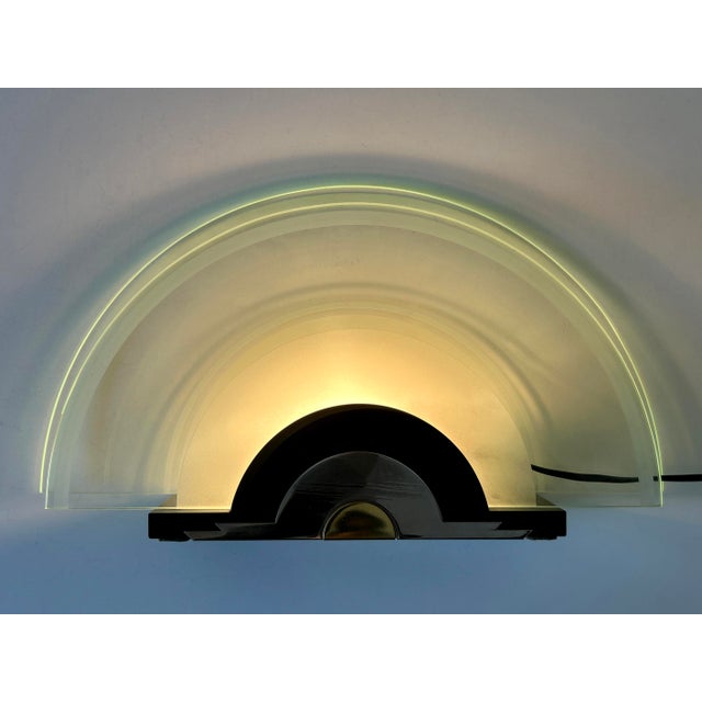 Extremely rare and highly decorative postmodern table lamp 'rising sun'. designed & manufactured by metalarte, spain,...