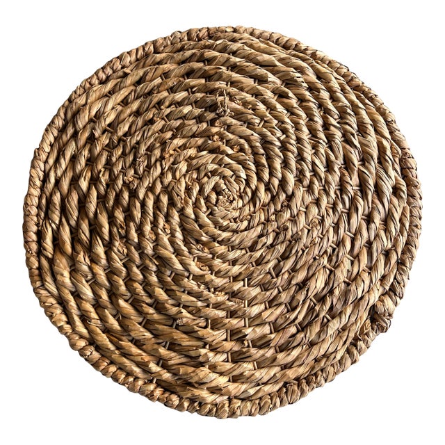 1980s Large Round Wall Hanging Natural Woven Raffia For Sale