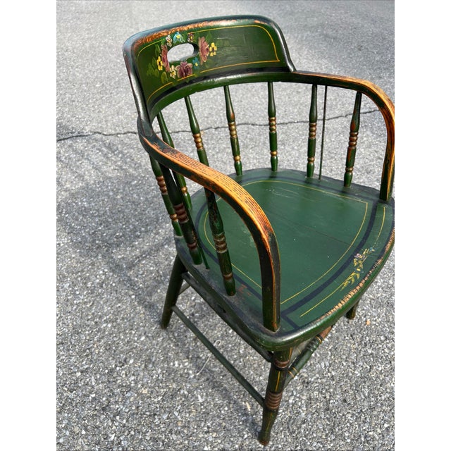Late 19th Century Antique Pennsylvania Paint Decorated Barrel Back Windsor Armchair, Circa 1890’s For Sale - Image 5 of 12