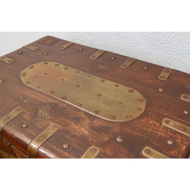 Wood Vintage Teak & Brass Captian's Chest For Sale - Image 7 of 11