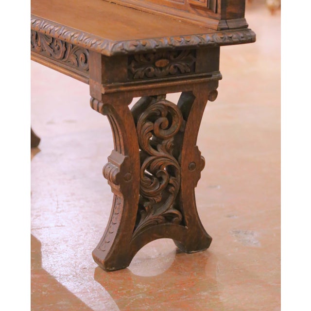 Brown 19th C. French Renaissance Carved Oak and Gilt Hall Bench With Heraldic Crest For Sale - Image 8 of 8