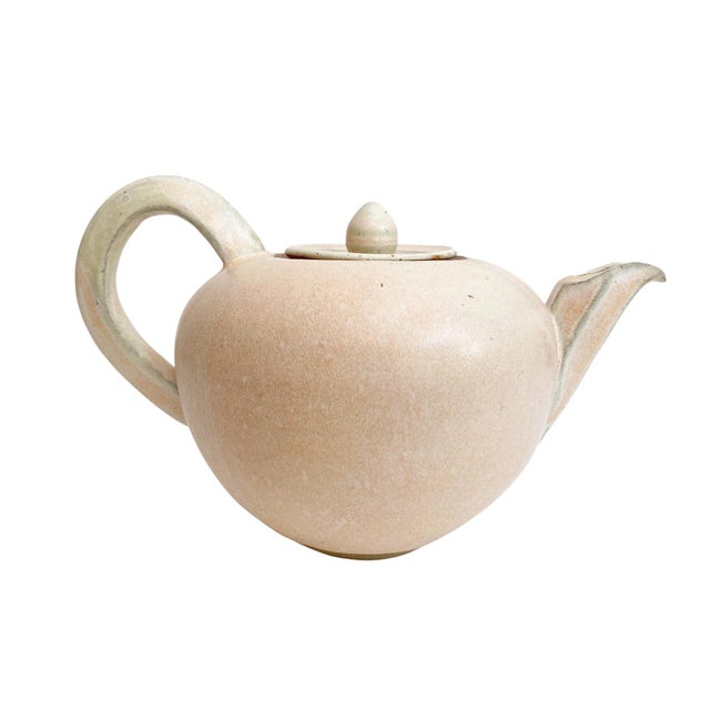 Art Deco Vintage Handmade Stoneware Glazed Artisan Signed Pink Tea Pot For Sale - Image 3 of 8