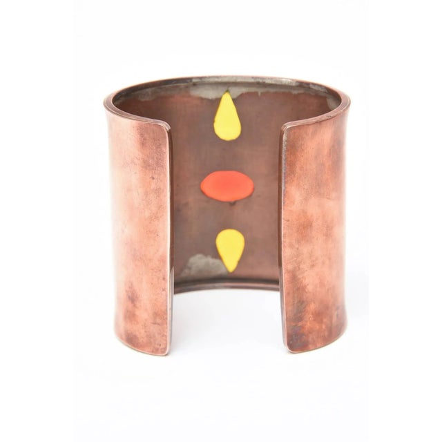 Metal Hallmarked Copper Wide Cuff Bracelet With Red, Yellow Amber Glass Stones 90's For Sale - Image 7 of 10
