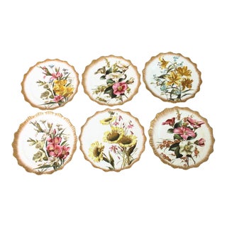 Antique George Jones Crescent Hand Painted Fine China Lunch Salad Dessert Plates Set of 6 For Sale